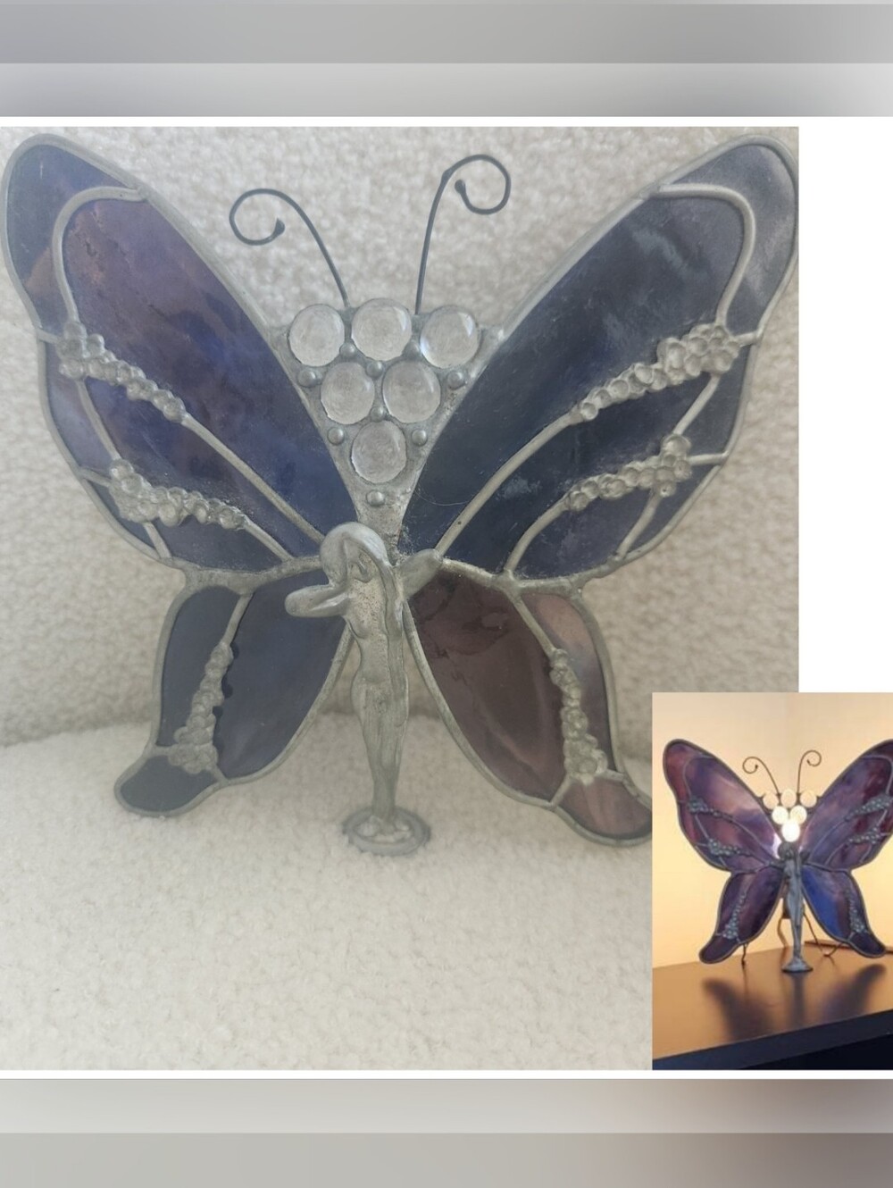 Tiffany Lamp, Blue-Purple Pewter Fairy Accent/Night light